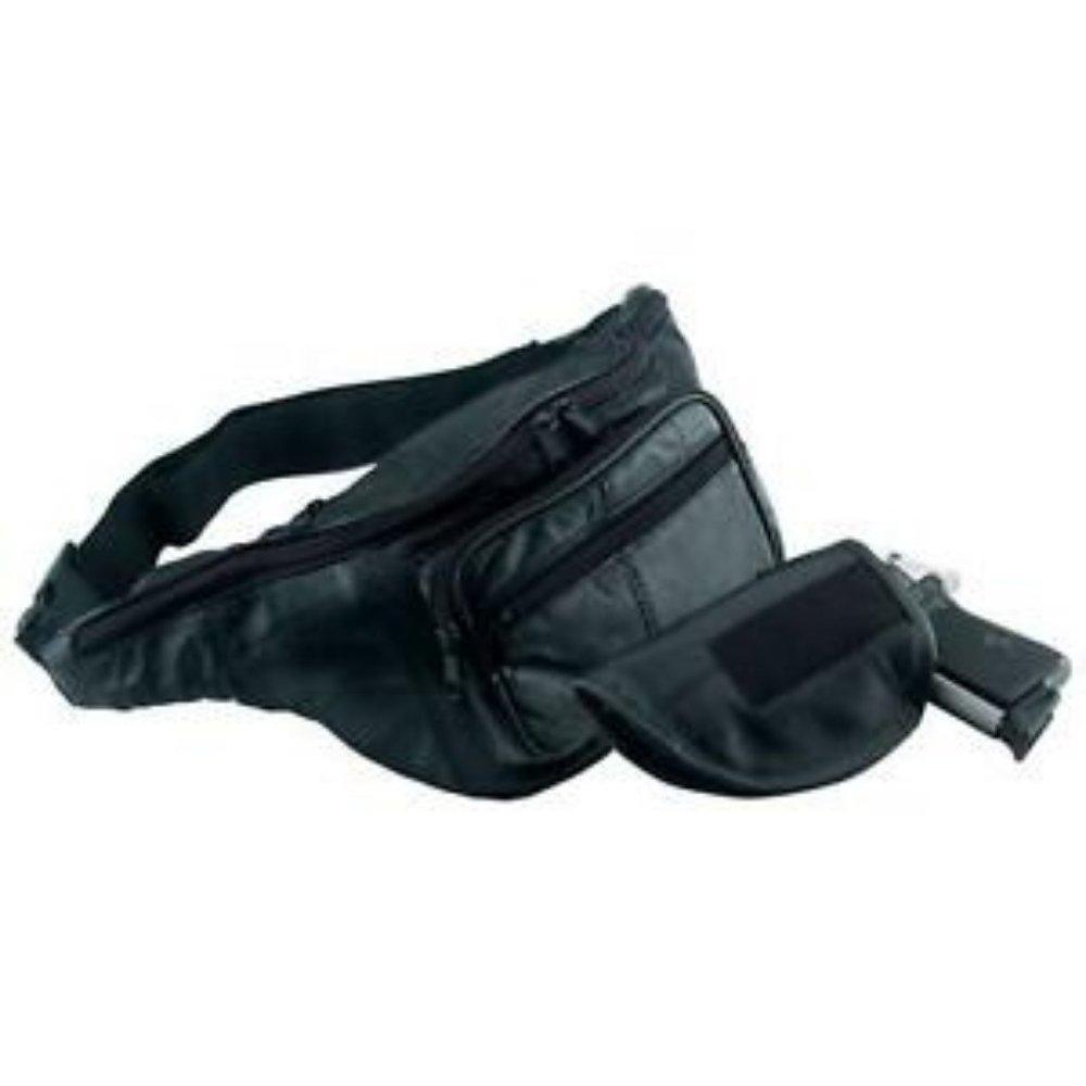 Black Leather Conceal Carry Fanny Pack Adjustable